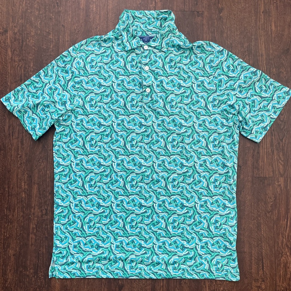 USA PALM Soft Golf Polo in multicolor greens Patterned Polo Shirt Sz L ( NWOT )